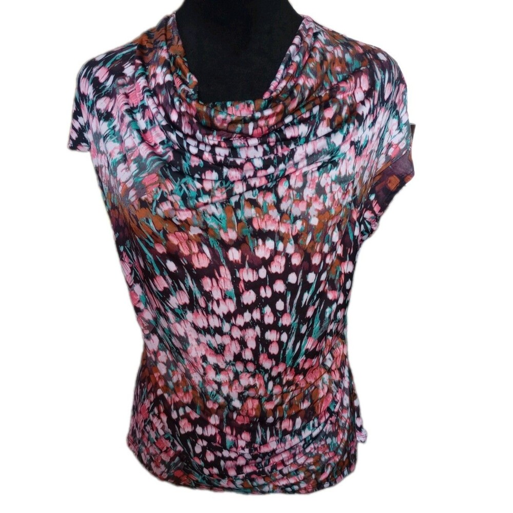 Worthington Women's PM Floral Short Sleeve Cowl Neck Blouse
